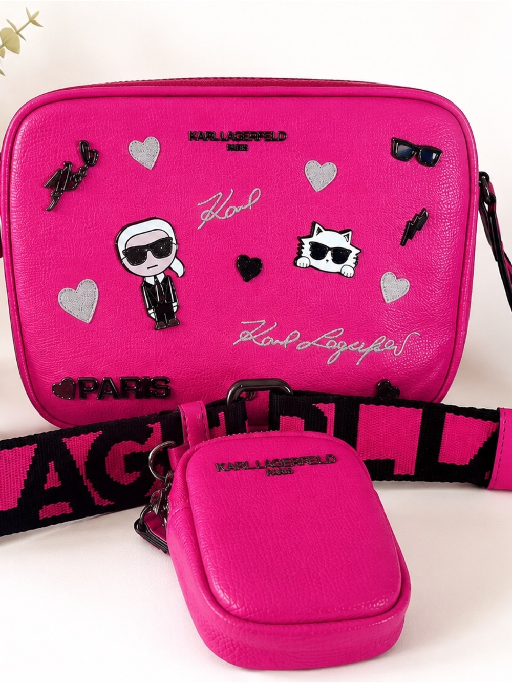 Karl Lagerfeld Paris Fuschia Pink Crossbody in Leather